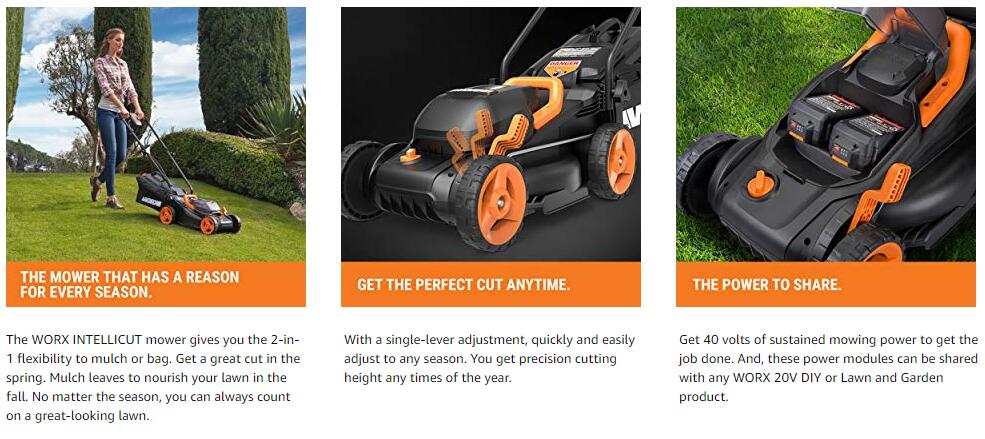 Feature of Worx light lawn mower for hills 