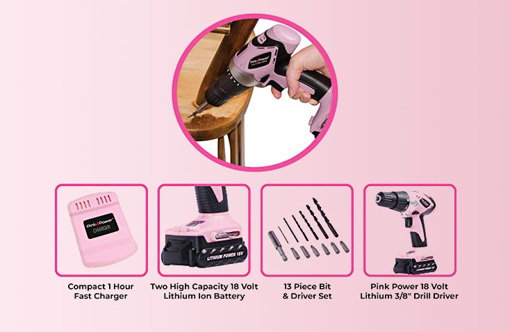 Pink Power PP182LI Cordless Drill kit 